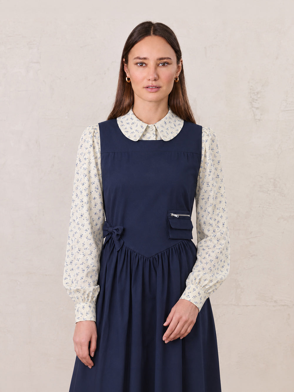 Peter Pan Collar Blouse-Grey Floral