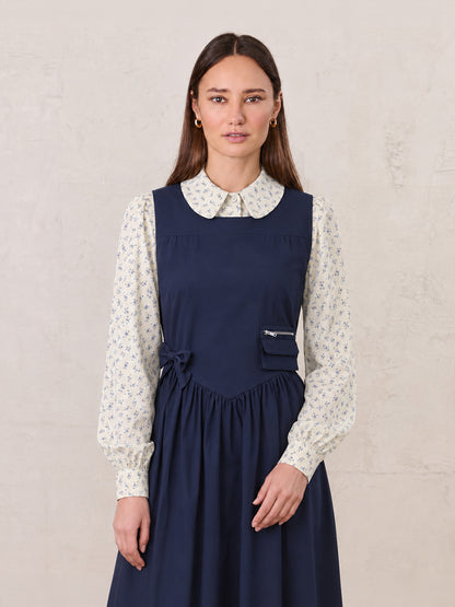 Peter Pan Collar Blouse-Grey Floral