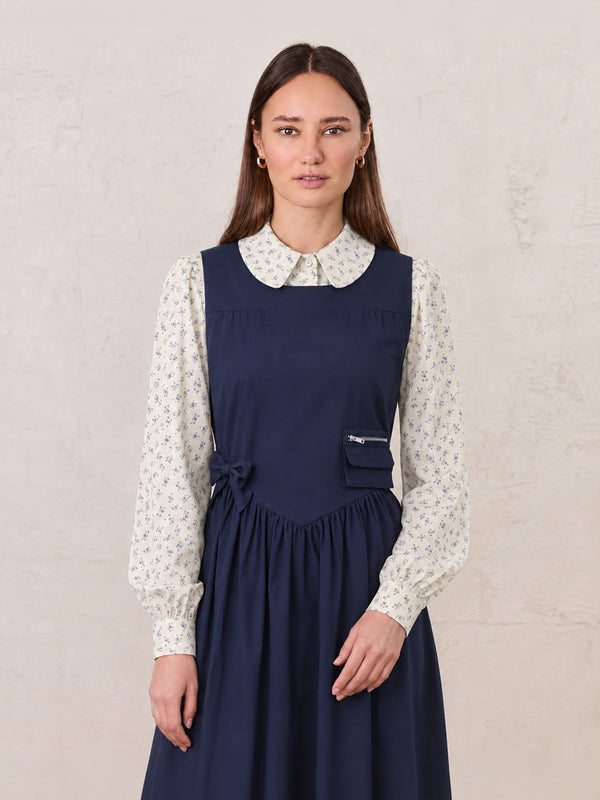 Peter Pan Collar Blouse-Grey Floral