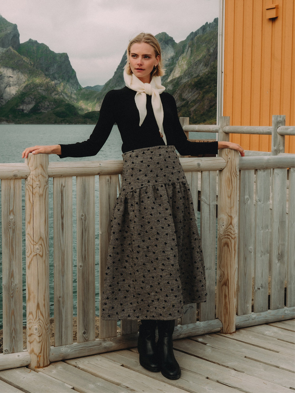 Curved Yoke Gathered Skirt - Embroidered Hearts