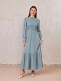 Swiss Dot Ruched Top Dress-Powder Blue