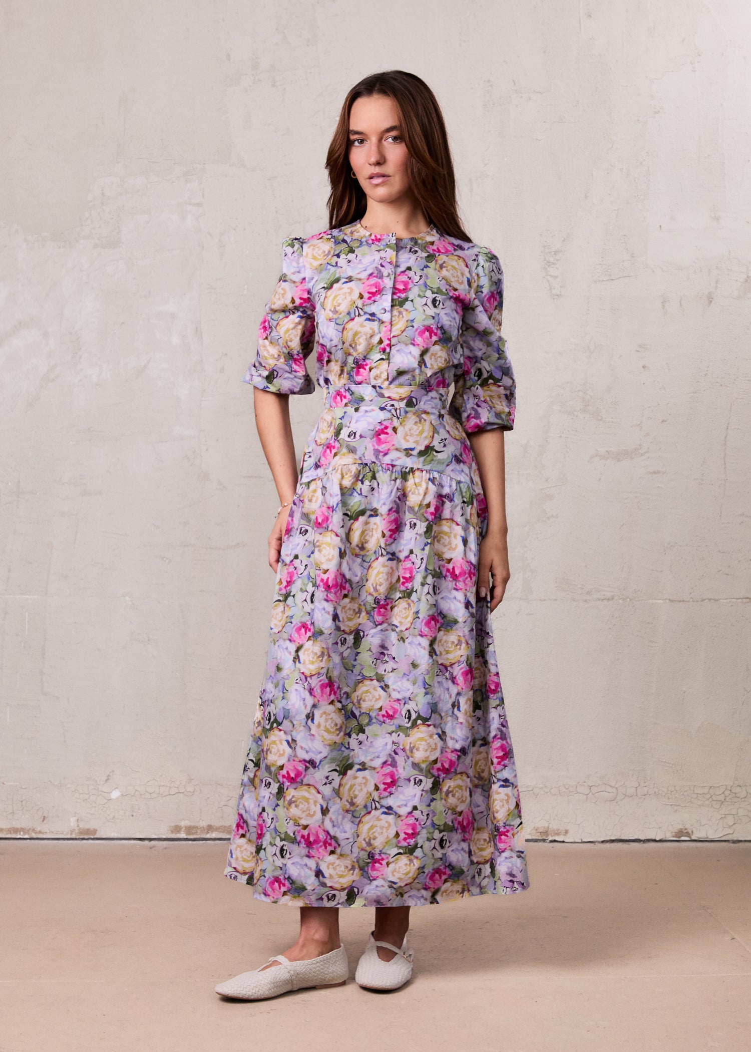 Yoke Floral Skirt-Pink/Purple