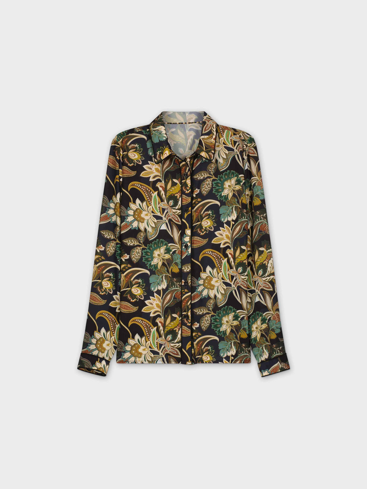 Blusa con ribetes y diseño de hojas.