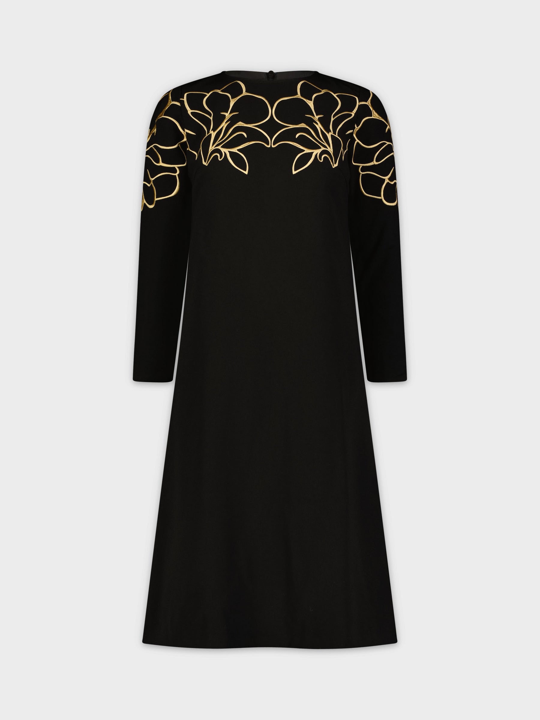 EMBROIDERED SLEEVE DRESS-GOLD FLORAL
