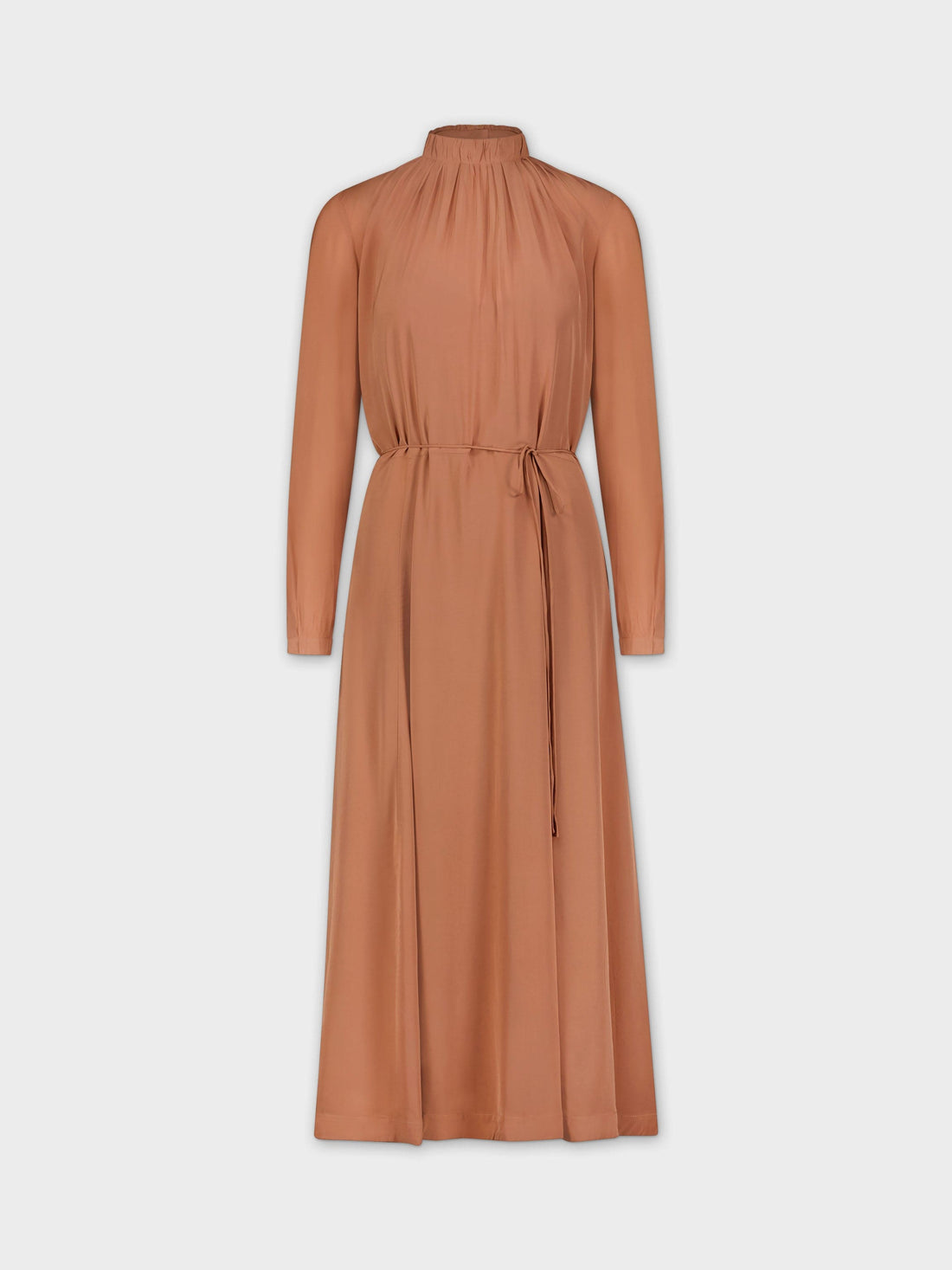 RUCHED COLLAR DRESS-CARAMEL