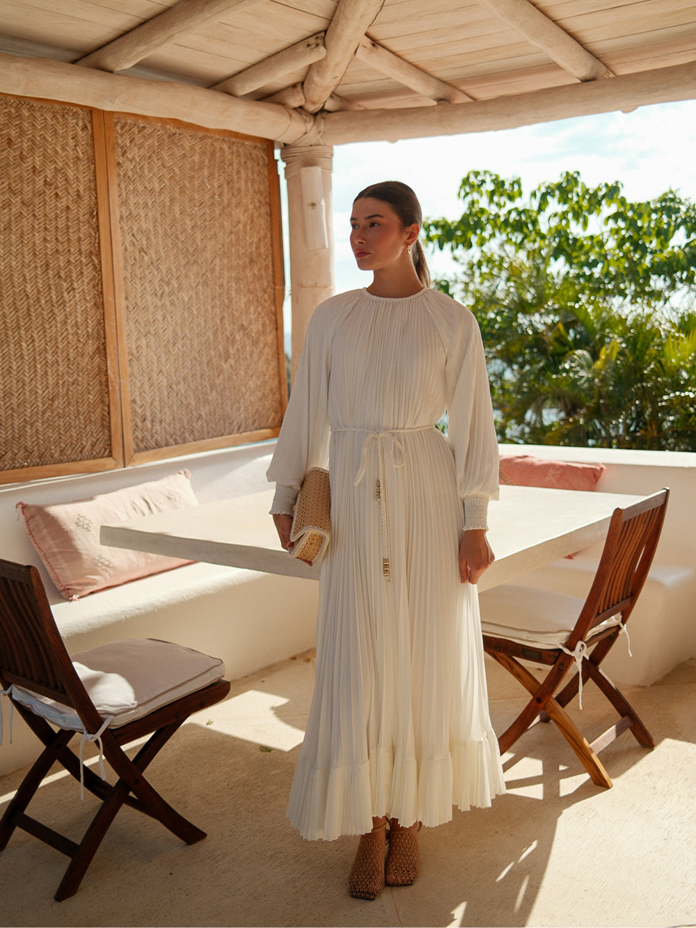 Micro Pleat Dress-White