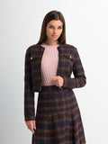 Plaid Crop Bomber Jacket - Pink Plaid