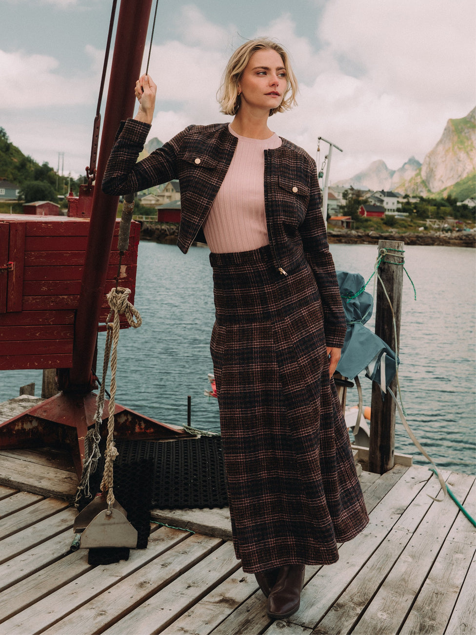 Plaid Crop Bomber Jacket - Pink Plaid