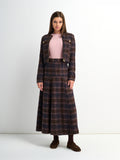 Plaid Yoke Circle Skirt - Brown/Pink Plaid