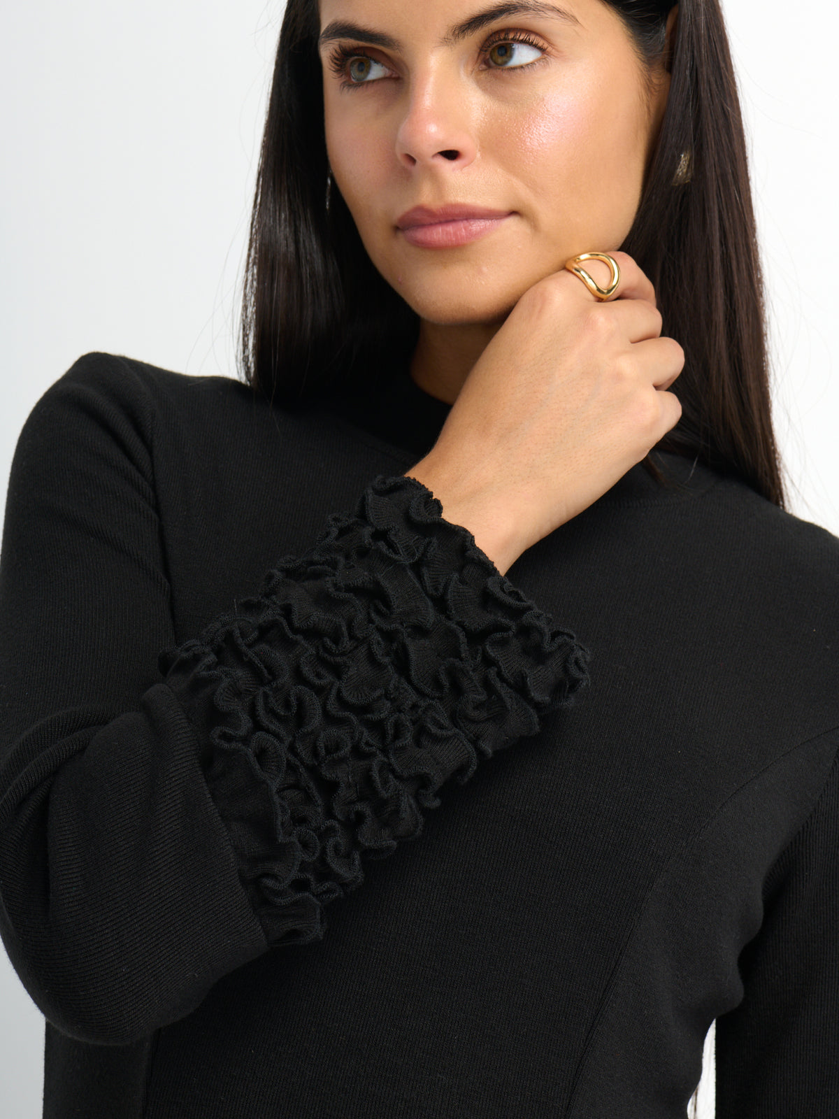 Sleeve Detail Princess Style Knit Dress - Black