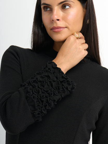 Sleeve Detail Princess Style Knit Dress - Black