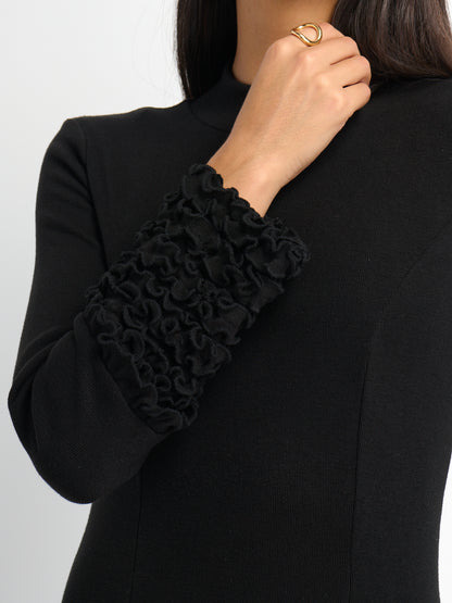 Sleeve Detail Princess Style Knit Dress - Black