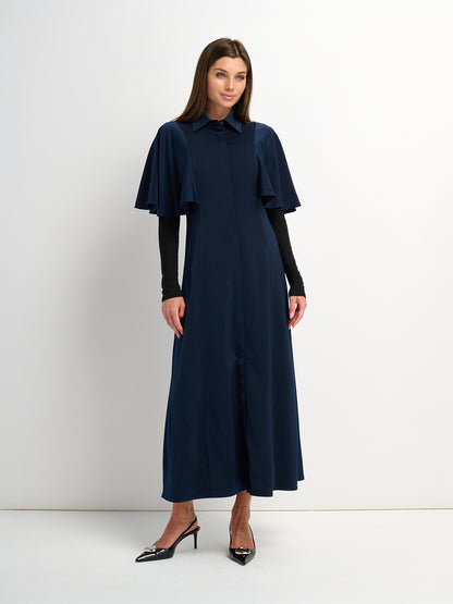 Cape Sleeve Maxi Shirtdress - Blue