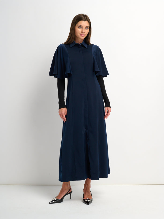 Cape Sleeve Maxi Shirtdress - Blue