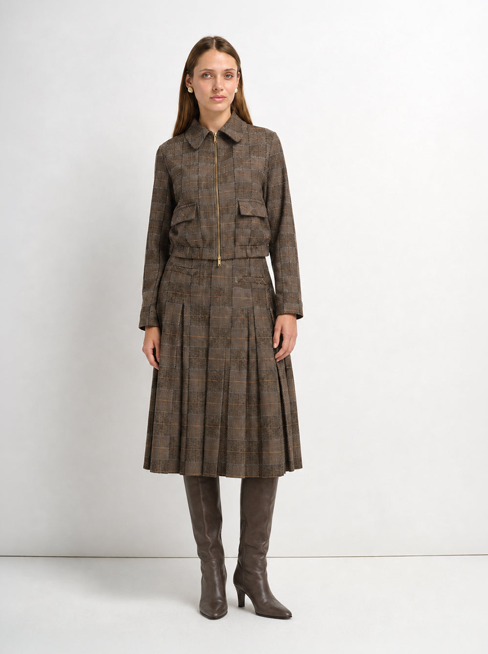 Plaid Pleat Pocket Skirt - Brown Plaid