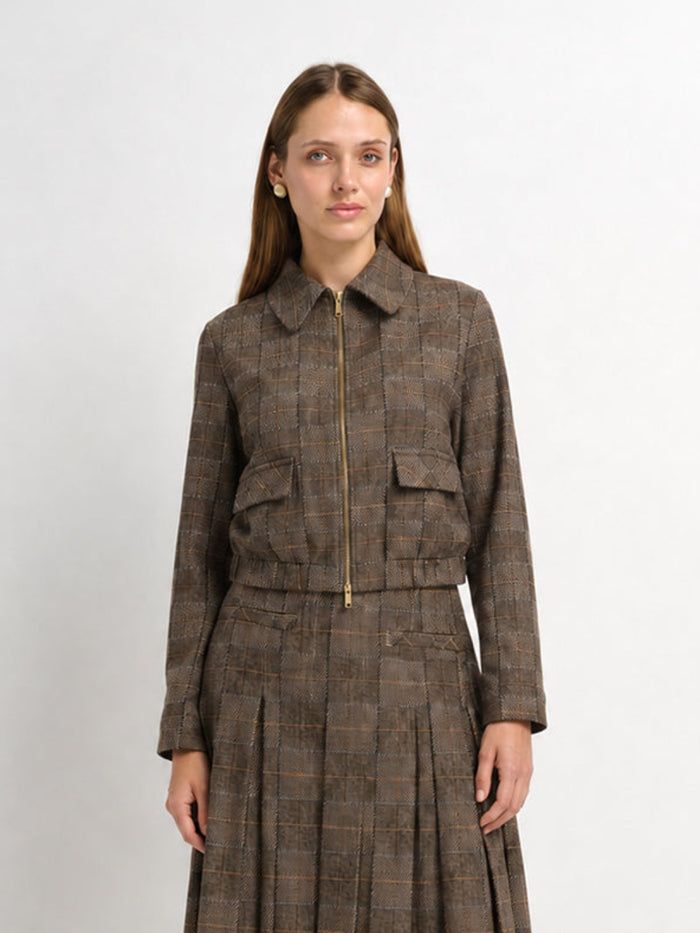 Plaid Bomber Jacket - Brown Plaid