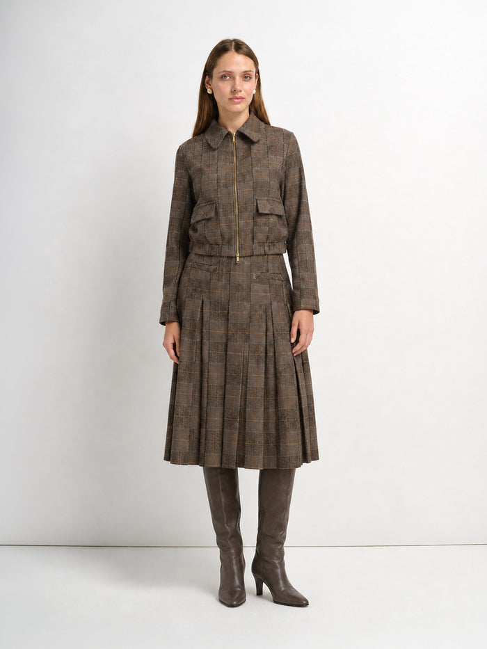 Plaid Pleat Pocket Skirt - Brown Plaid