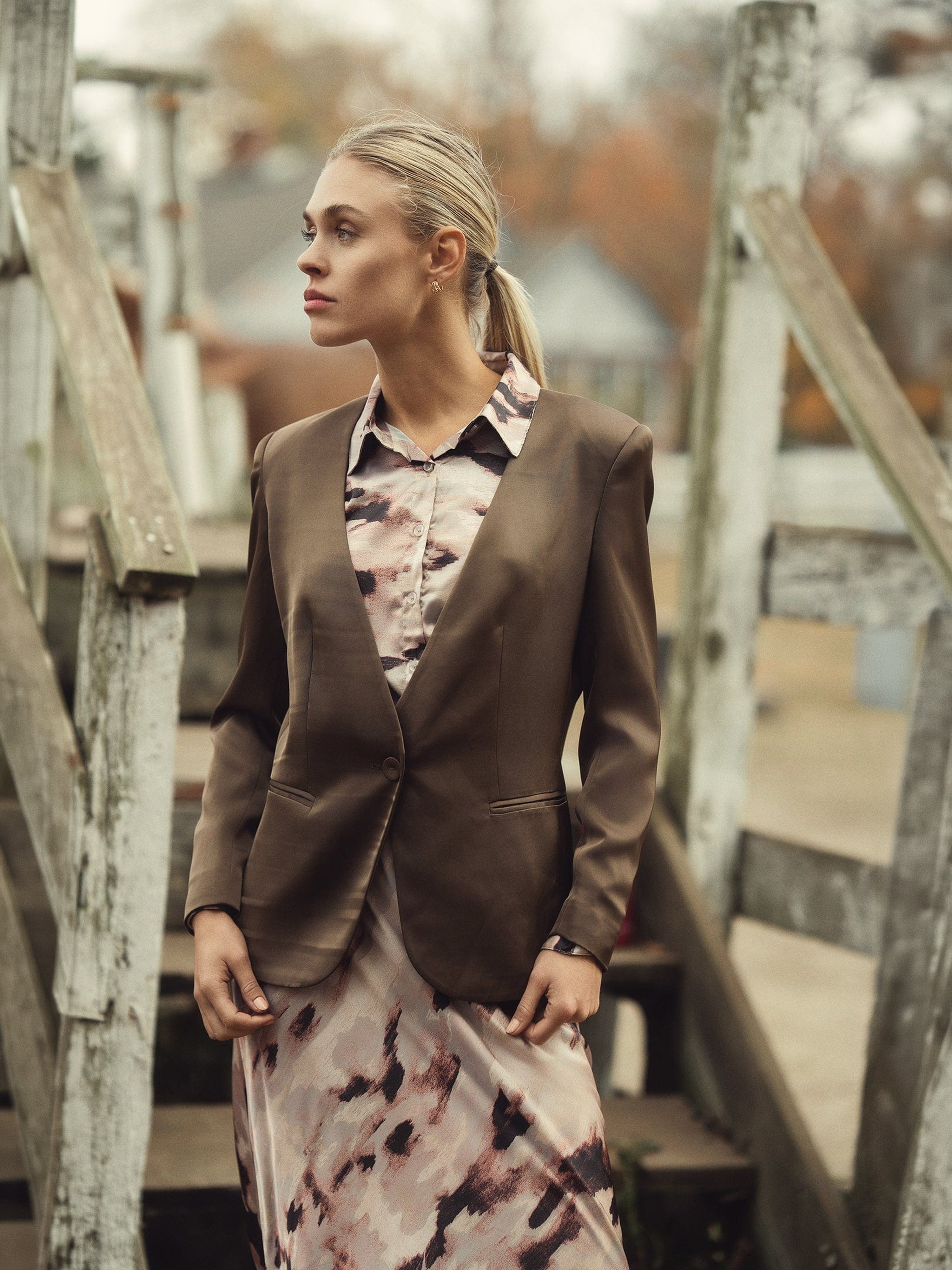 Satin Evening Blazer-Taupe