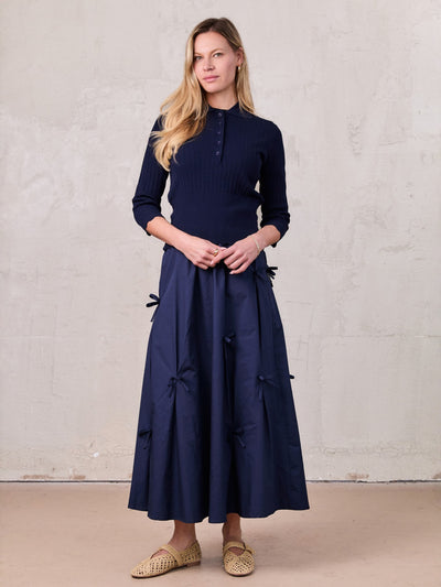 Scattered Bow Full Skirt-Navy