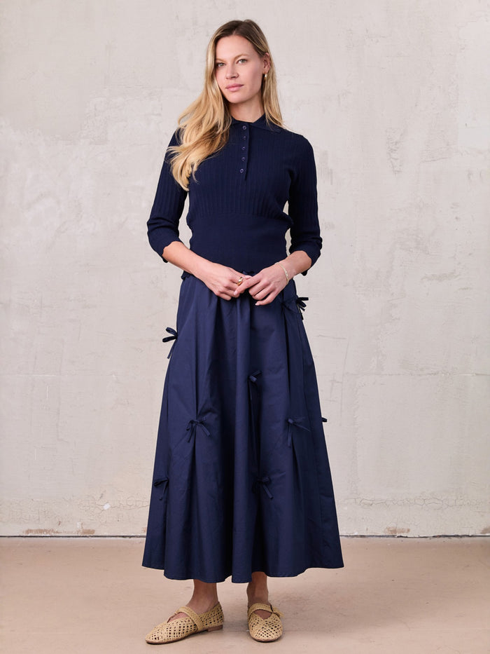 Scattered Bow Full Skirt-Navy