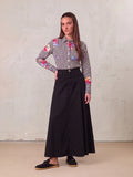 Seamed Full Denim Skirt-Black