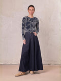 Seamed Full Denim Skirt-Dark Blue