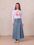 Seamed Full Denim Skirt-Light Blue