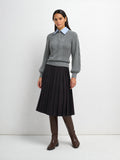 Short Pleated Jersey Denim Skirt - Black