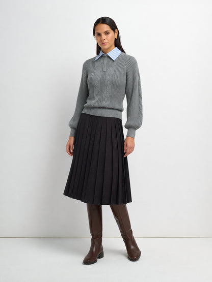 Short Pleated Jersey Denim Skirt - Black