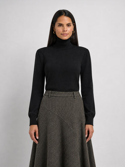 Shoulder Detail Turtleneck - Black