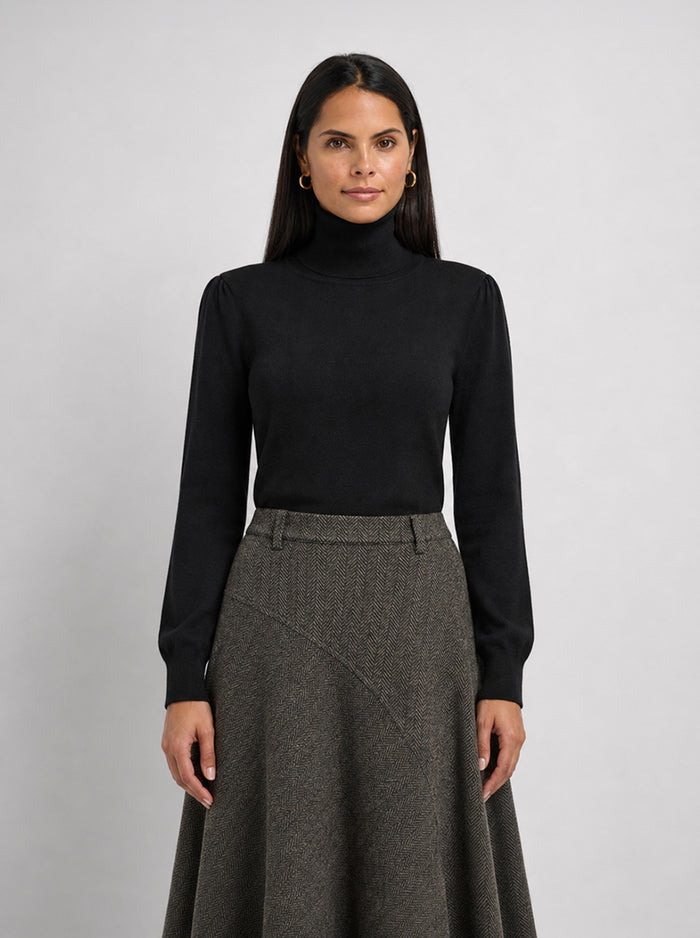 Shoulder Detail Turtleneck - Black