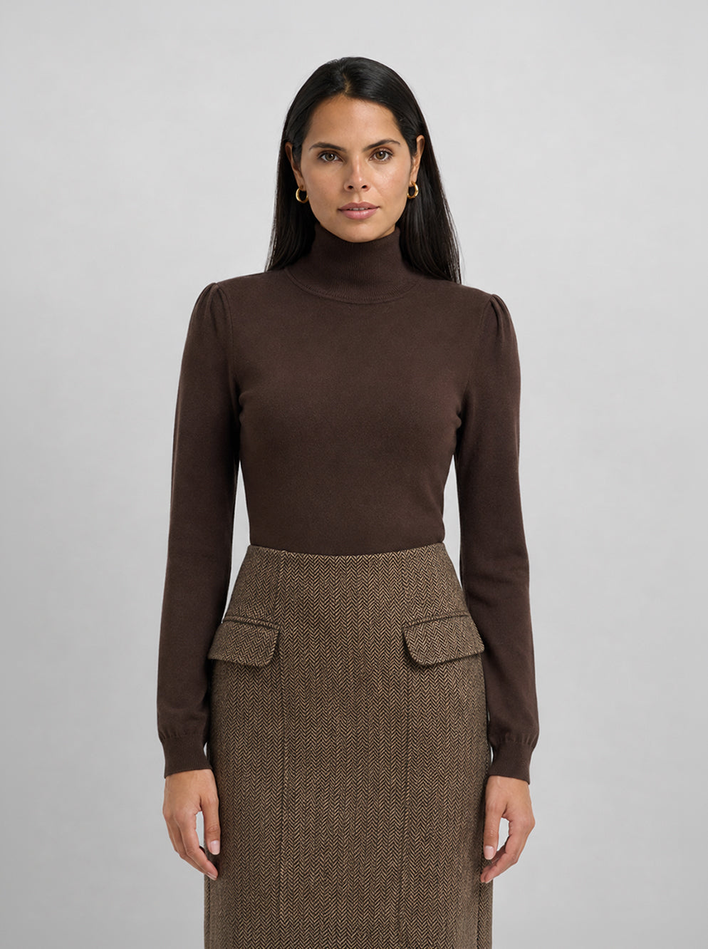 Shoulder Detail Turtleneck - Brown