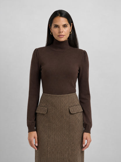 Shoulder Detail Turtleneck - Brown