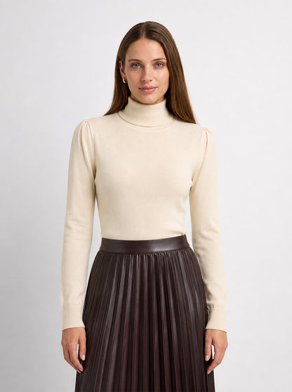 Shoulder Detail Turtleneck - Cream
