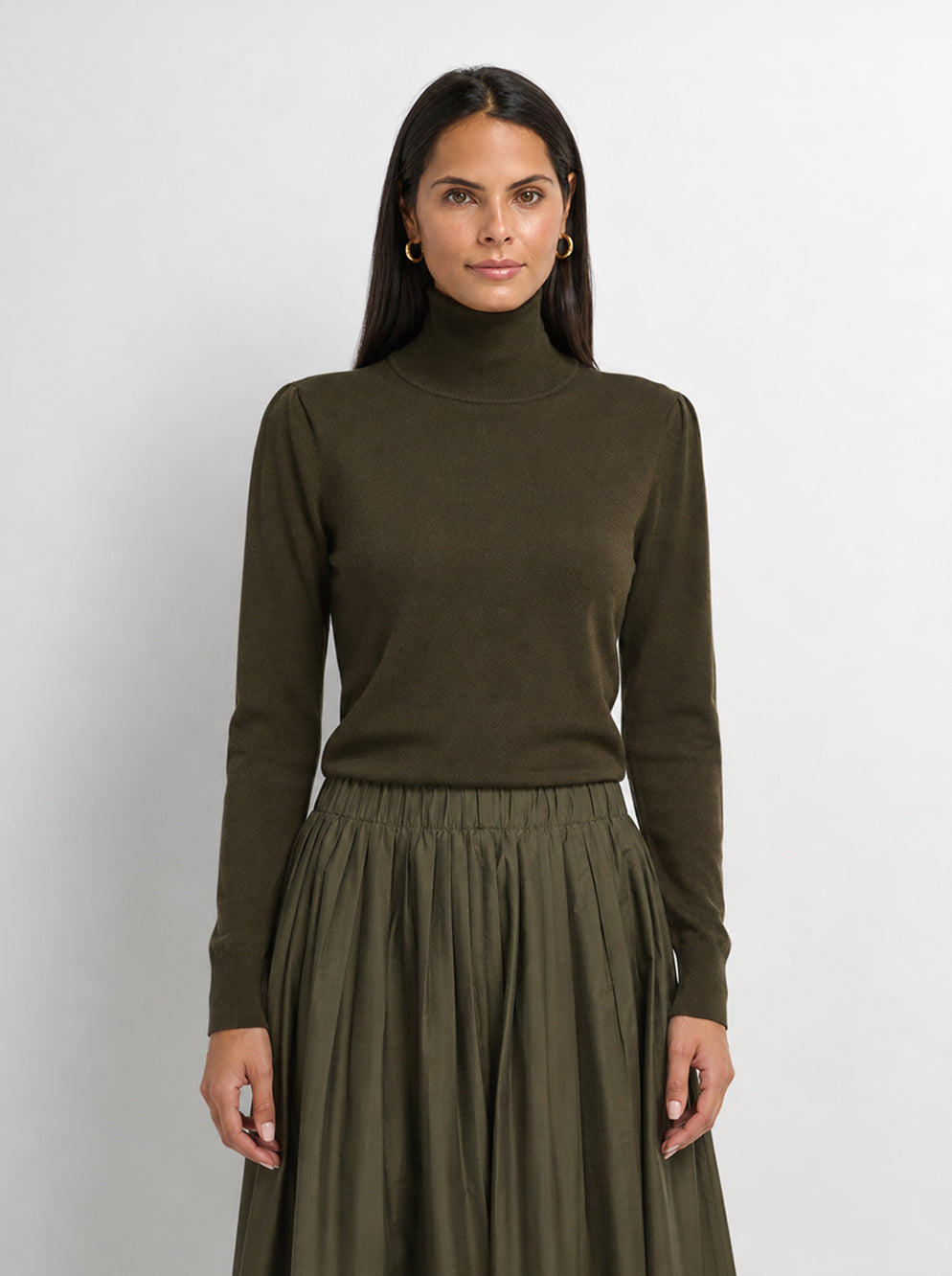 Shoulder Detail Turtleneck - Olive