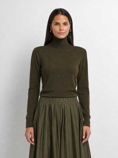 Shoulder Detail Turtleneck - Olive