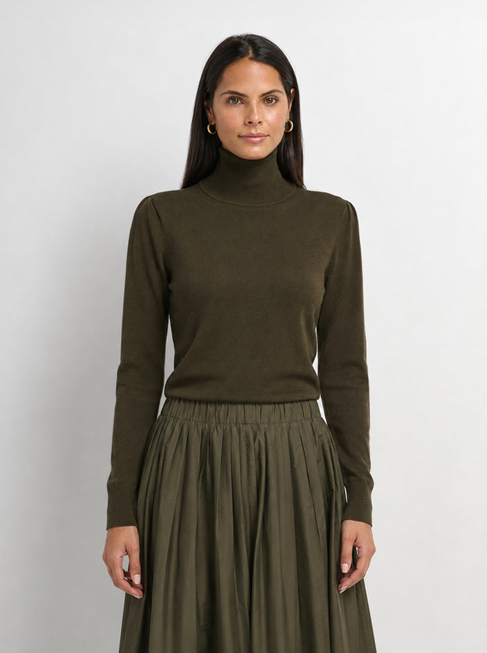 Shoulder Detail Turtleneck - Olive