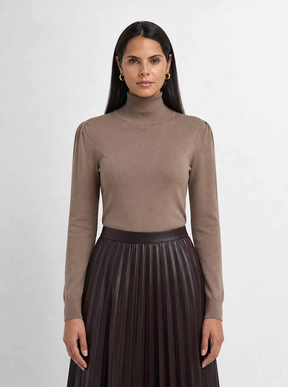 Shoulder Detail Turtleneck - Warm Taupe