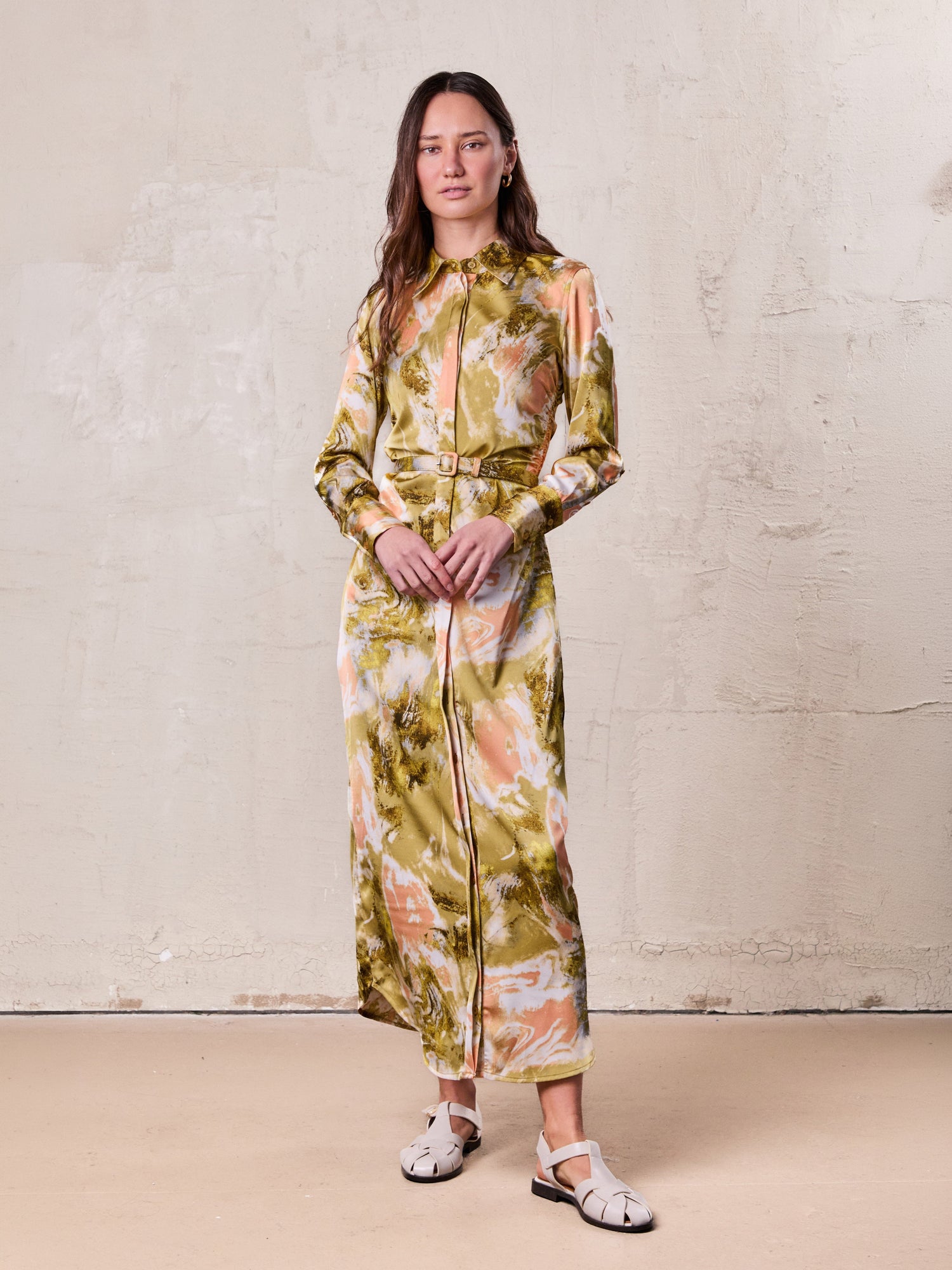 Side Gathered Dress-Multi