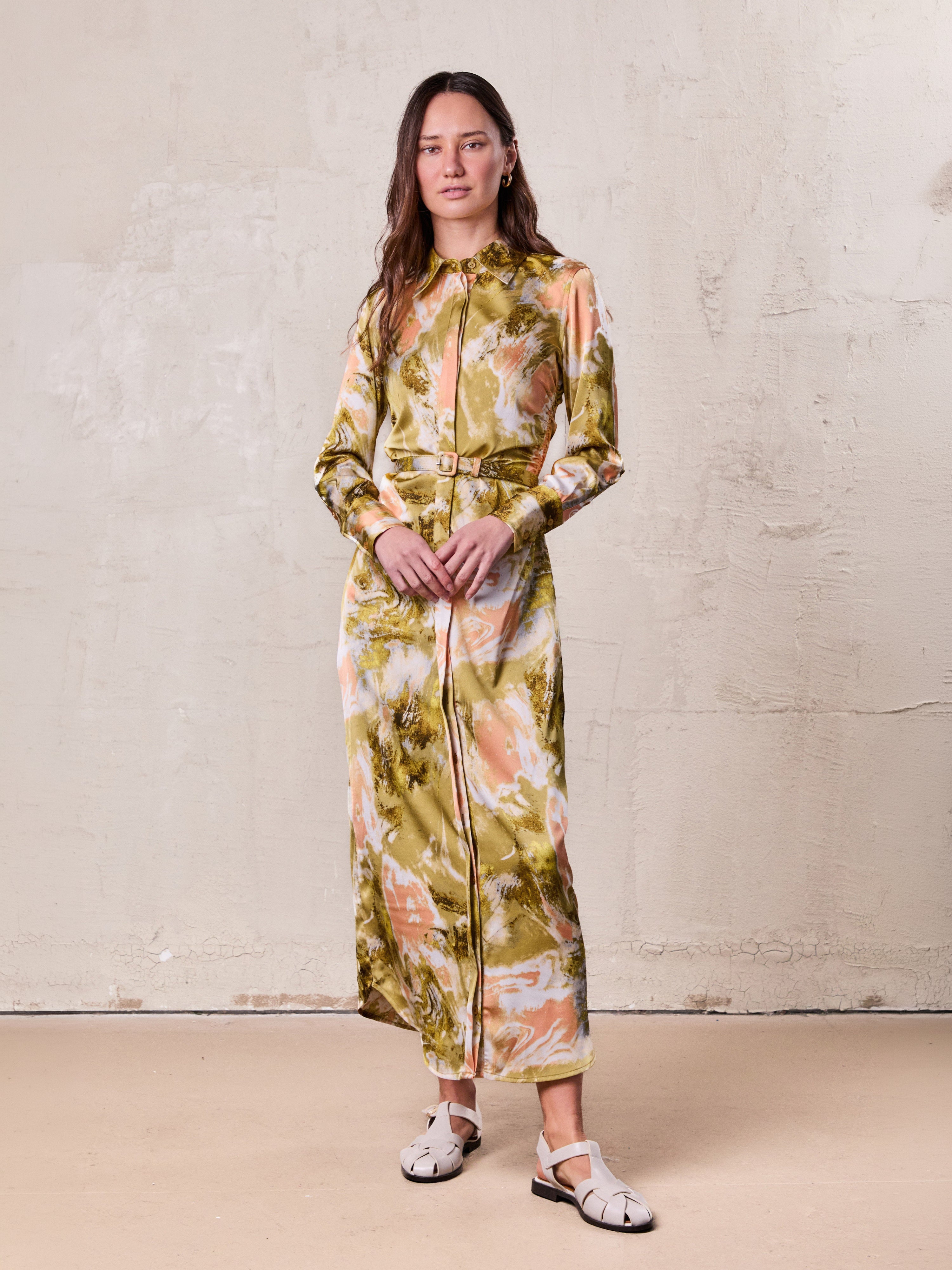 Side Gathered Dress-Multi