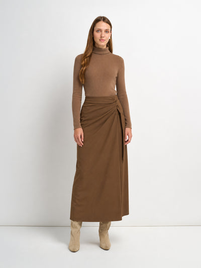 Side Loop Straight Maxi Skirt-Brown