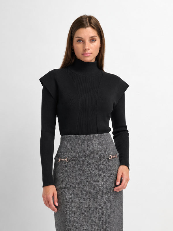 Side Ruffle Sweater - Black