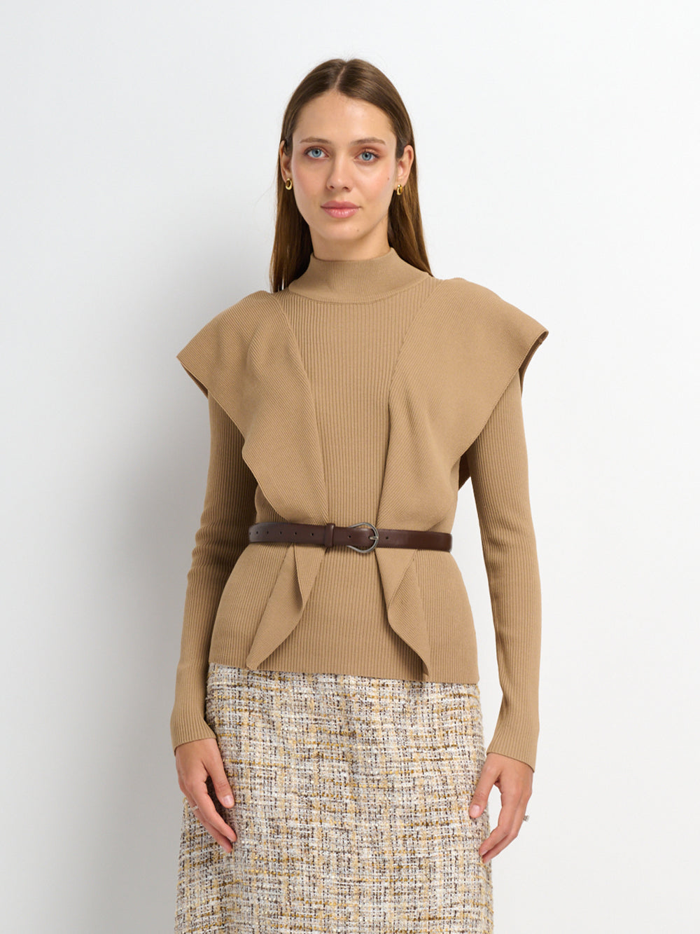 Side Ruffle Sweater - Latte