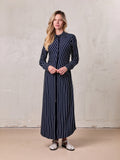 Side Shirred T-shirt Dress-Navy/White