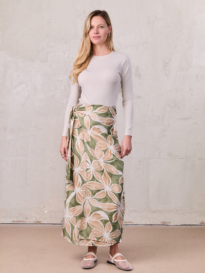 Side Tie Faux Wrap Skirt-Geo Floral