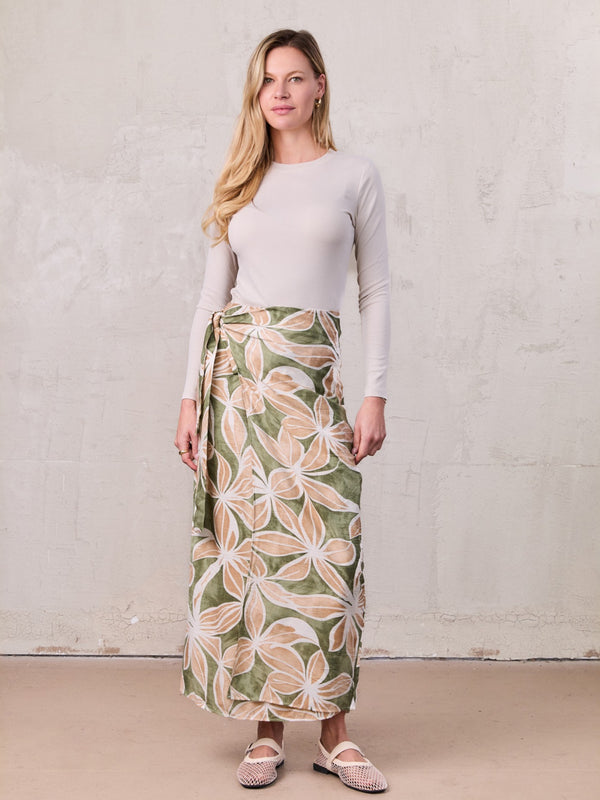 Side Tie Faux Wrap Skirt-Geo Floral