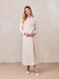Side Tie Pleat Wrap Dress-Cream