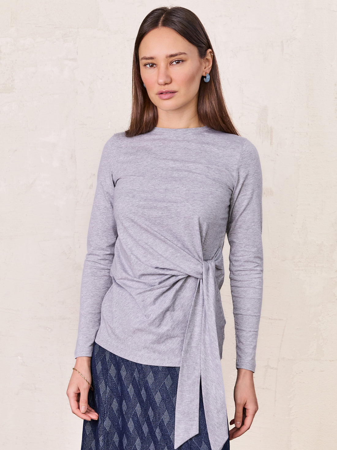 Side Tie T-Shirt-Heathered Grey