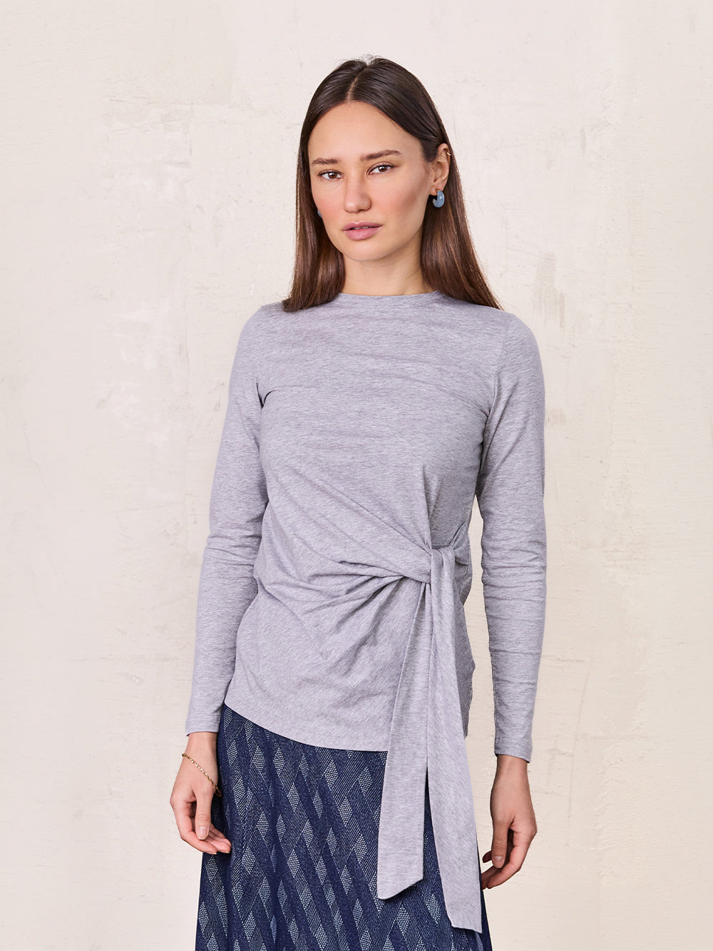 Side Tie T-Shirt-Heathered Grey