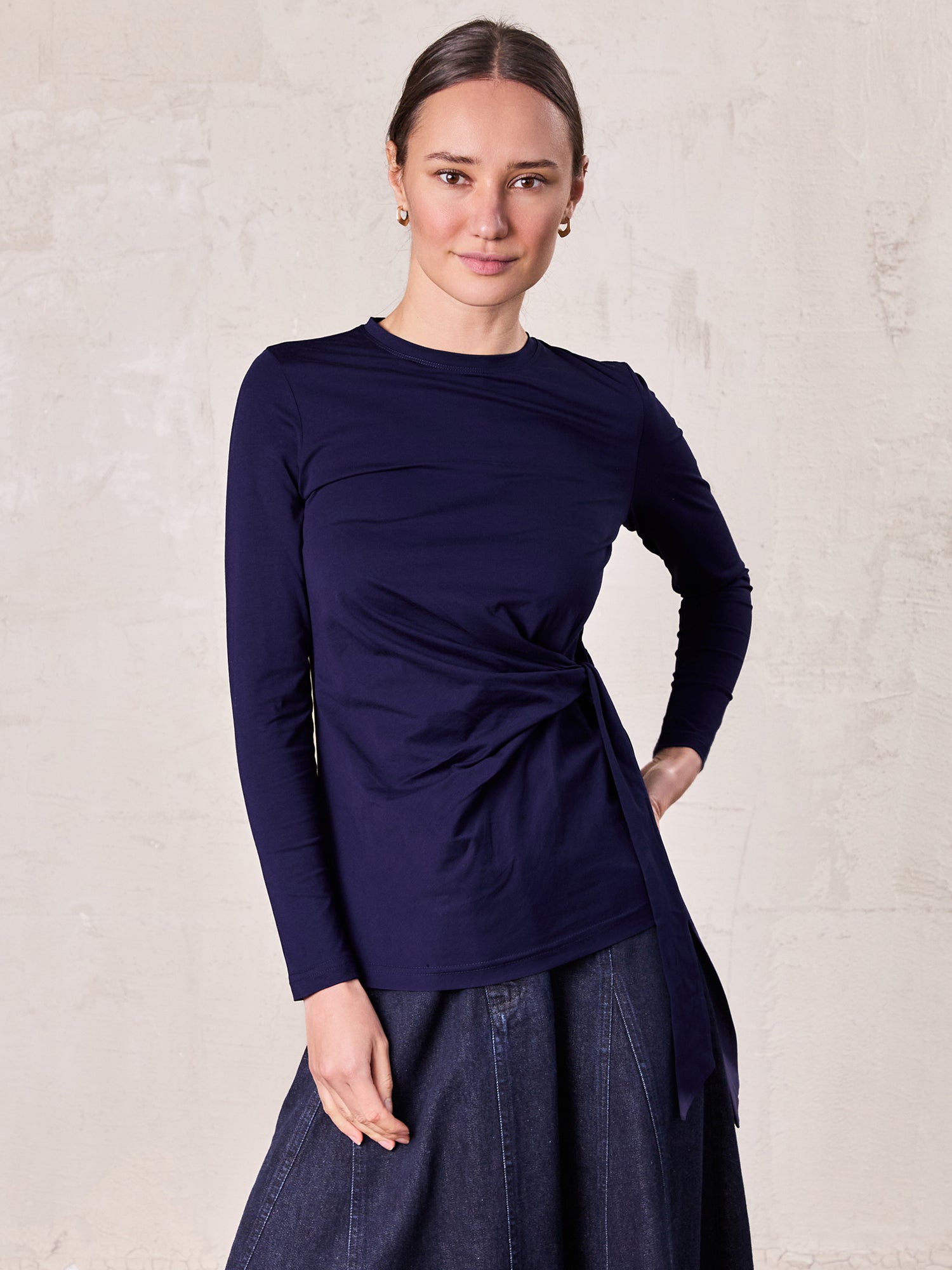 Side Tie T-Shirt-Navy